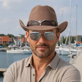 KAPELUSZ KOWBOJSKI TAUPE JASNY BRĄZ + OKULARY PILOTKI ZESTAW UNISEX R260F - 8