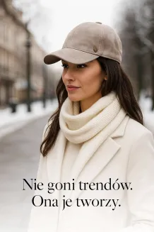 Męska Damska Skórzana Bejsbolówka Ocieplana Beżowa K265A Polar Fashion - 7