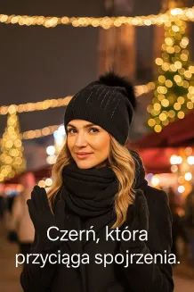Czarny Komplet Dzianinowy z Kaszmirem Czapka Szalik Rękawiczki Polar Fashion - 7
