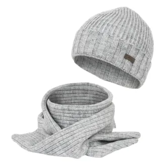 Unisex Szary Komplet Zestaw Czapka i Szal Idealny na Zimę W474A PolarFashion - 2