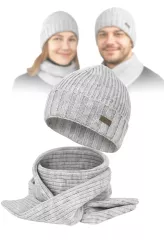 Unisex Szary Komplet Zestaw Czapka i Szal Idealny na Zimę W474A PolarFashion