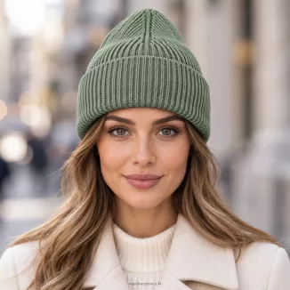 Zimowa Czapka damska beanie szałwiowa 100% wiskoza z wywinięciem  W535F - 3