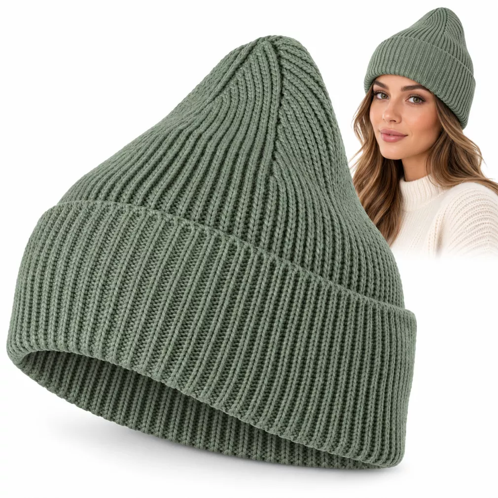 Zimowa Czapka damska beanie szałwiowa 100% wiskoza z wywinięciem  W535F