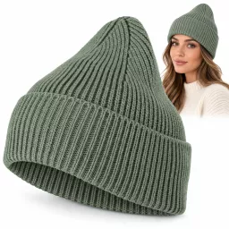 Zimowa Czapka damska beanie szałwiowa 100% wiskoza z wywinięciem  W535F