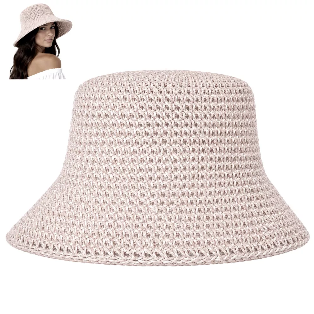 Kapelusz Słomkowy R257E Łososiowy Pastelowy Biały Szerokie Rondo Bucket