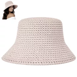 Kapelusz Słomkowy R257E Łososiowy Pastelowy Biały Szerokie Rondo Bucket
