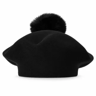 Beret Damski Czarny Duży Pompon ze Sztucznego Futra Polar Fashion W537F - 6