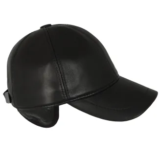 Czapka z daszkiem ocieplana bejsbolówka męska K248D czarna skórzana Polar Fashion - 2