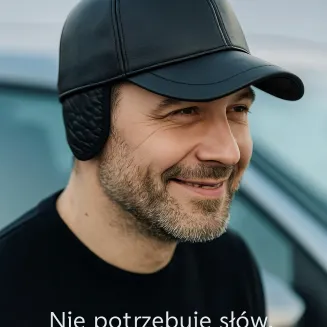 Czapka z daszkiem ocieplana bejsbolówka męska K248D czarna skórzana Polar Fashion - 7