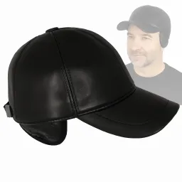 Czapka z daszkiem ocieplana bejsbolówka męska K248D czarna skórzana Polar Fashion