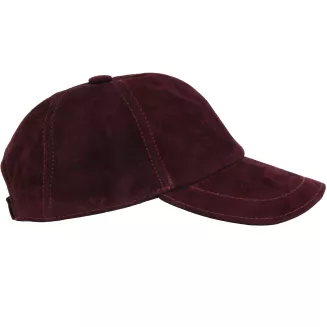 Skórzana Bejsbolówka Nubukowa Bordowa Ocieplona Unisex K296C Polar Fashion - 3