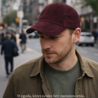 Skórzana Bejsbolówka Nubukowa Bordowa Ocieplona Unisex K296C Polar Fashion - 8