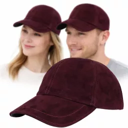 Skórzana Bejsbolówka Nubukowa Bordowa Ocieplona Unisex K296C Polar Fashion