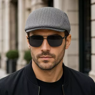 ZESTAW CZAPKA KASZKIET MĘSKI FLAT CAP SZARY + OKULARY POLARYZACYJNE K155AA - 2