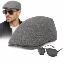 ZESTAW CZAPKA KASZKIET MĘSKI FLAT CAP SZARY + OKULARY POLARYZACYJNE K155AA