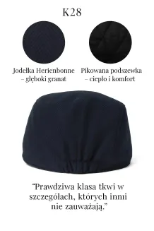 Ciepły kaszkiet męski granatowy w jodełkę z wełną K28 Polar Fashion - 5