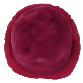 Czapka Zimowa Damska W517F Futrzany Bucket Hat Bordowo Czerwony Elegancki - 3