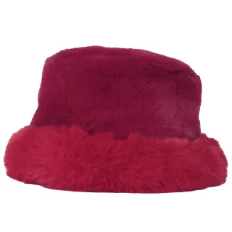 Czapka Zimowa Damska W517F Futrzany Bucket Hat Bordowo Czerwony Elegancki - 2
