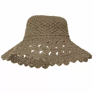 Kapelusz Słomkowy R256B Beżowy Kwiatek Boho Plażowy Falowane Rondo Składany - 6