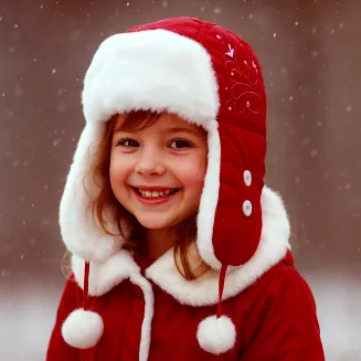 W149B Red Warm Eared Winter Hat For Girls With Ortalion - 3