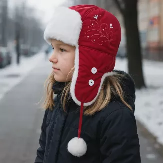 W149B Red Warm Eared Winter Hat For Girls With Ortalion - 4