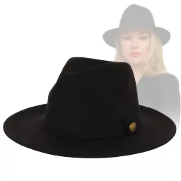 Kapelusz damski Fedora czarny z szerokim rondem  elegancki Polar Fashion R239E