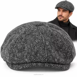Kaszkiet Męski Szary Ocieplany z Wełną Peaky Blinders Gazeciarz Retro K278D