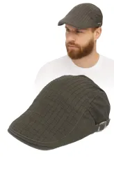 PolarFashion-Zielono-szary kaszkiet męski bawełniany letnia czapka z regulacją K188B