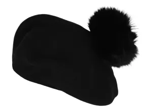 Czarny Beret Damski z Naturalnym Pomponem z Jenota W503H Polar Fashion - 3