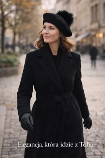 Czarny Beret Damski z Naturalnym Pomponem z Jenota W503H Polar Fashion - 6