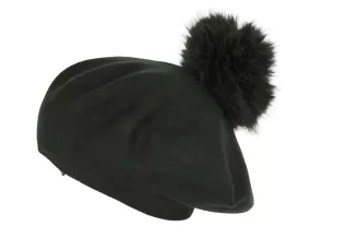 Czarny Beret Damski z Naturalnym Pomponem z Jenota W503H Polar Fashion - 5