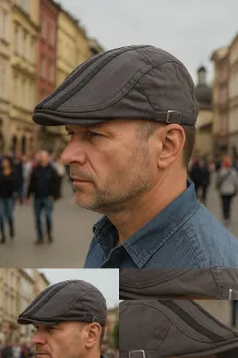 Grafitowy Kaszkiet Męski Bawełniany z Regulacją K176C Polar Fashion - 3