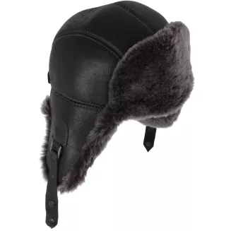 Pilotka skórzana W524 czarna uszatka z futrem wzór krokodyl Polar Fashion - 3