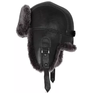 Pilotka skórzana W524 czarna uszatka z futrem wzór krokodyl Polar Fashion - 4