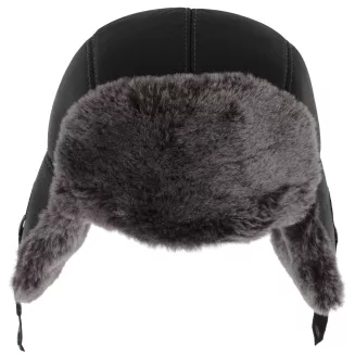 Pilotka skórzana W524 czarna uszatka z futrem wzór krokodyl Polar Fashion - 5