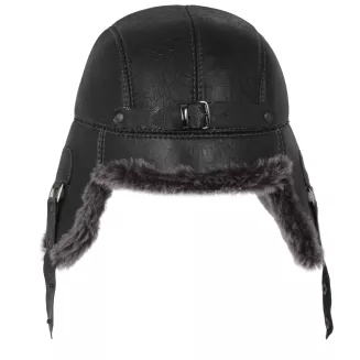 Pilotka skórzana W524 czarna uszatka z futrem wzór krokodyl Polar Fashion - 6