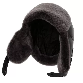 Pilotka skórzana W524 czarna uszatka z futrem wzór krokodyl Polar Fashion - 7