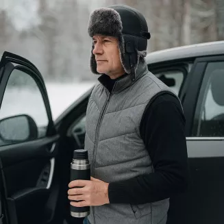 Pilotka skórzana W524 czarna uszatka z futrem wzór krokodyl Polar Fashion - 9