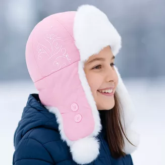 Dziewczęca czapka zimowa uszatka Jasnoróżowa ciepła futrzana W149E Polar Fashion - 3