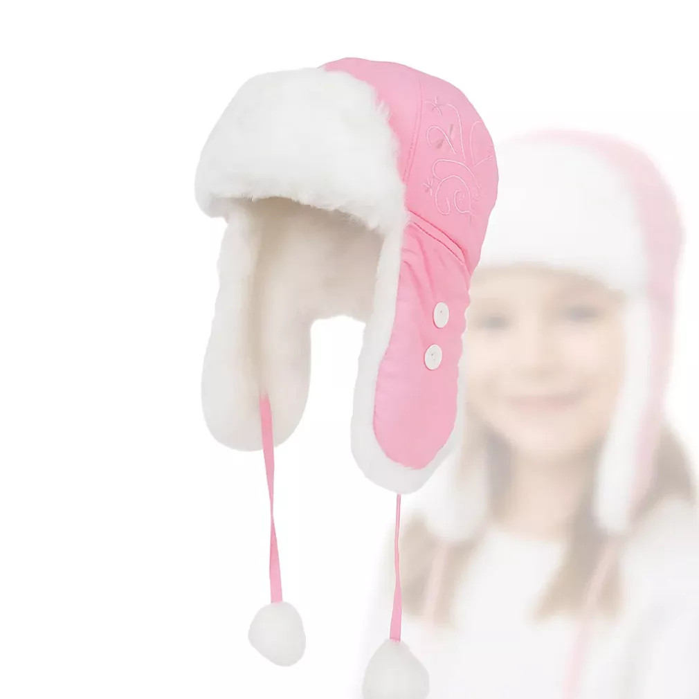 Dziewczęca czapka zimowa uszatka Jasnoróżowa ciepła futrzana W149E Polar Fashion