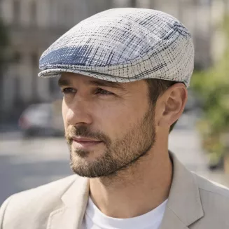 Kaszkiet męski flat cap biało-granatowy bawełniany lekki K307A Polar Fashion - 4