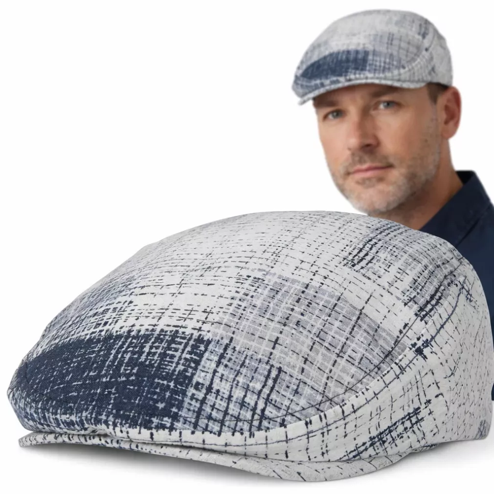 Kaszkiet męski flat cap biało-granatowy bawełniany lekki K307A Polar Fashion