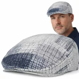 Kaszkiet męski flat cap biało-granatowy bawełniany lekki K307A Polar Fashion