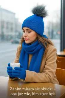 Damski Zimowy Komplet W454B Polar Fashion Czapka Szalik Rękawiczki Niebieski - 6