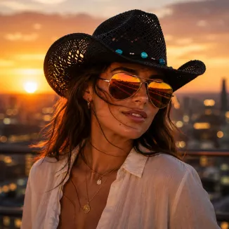 Kapelusz Kowbojski Damski Czarny BOHO + Okulary Typu Pilotki Western R251C - 2