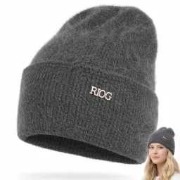 Czapka damska grafitowa z angory — ciepła elegancka W527F Polar Fashion