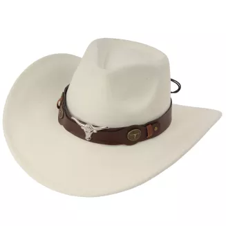 Polar Fashion kapelusz kowbojski Western z pilotkami unisex kremowa biel R259E - 4