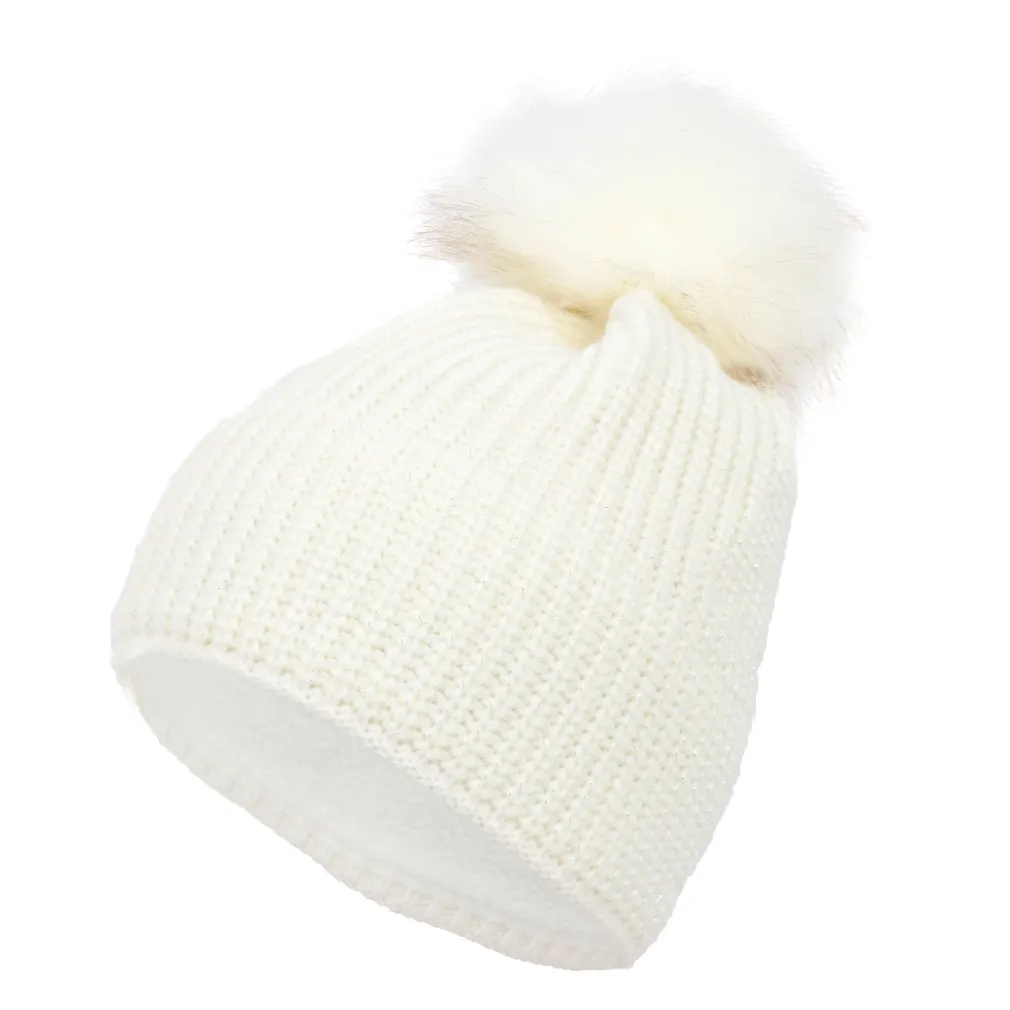 W318A Biała Polar Fashion czapka zimowa z pomponem ocieplana beanie oryginalny design