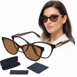 Okulary damskie 2w1 clip-on polaryzacja UV400 TAC brąz beż Solano CL90308B