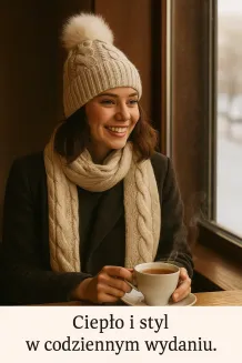 W363Bk Beige Haker Women'S Winter Set Knitted Hat With Scarf - 5